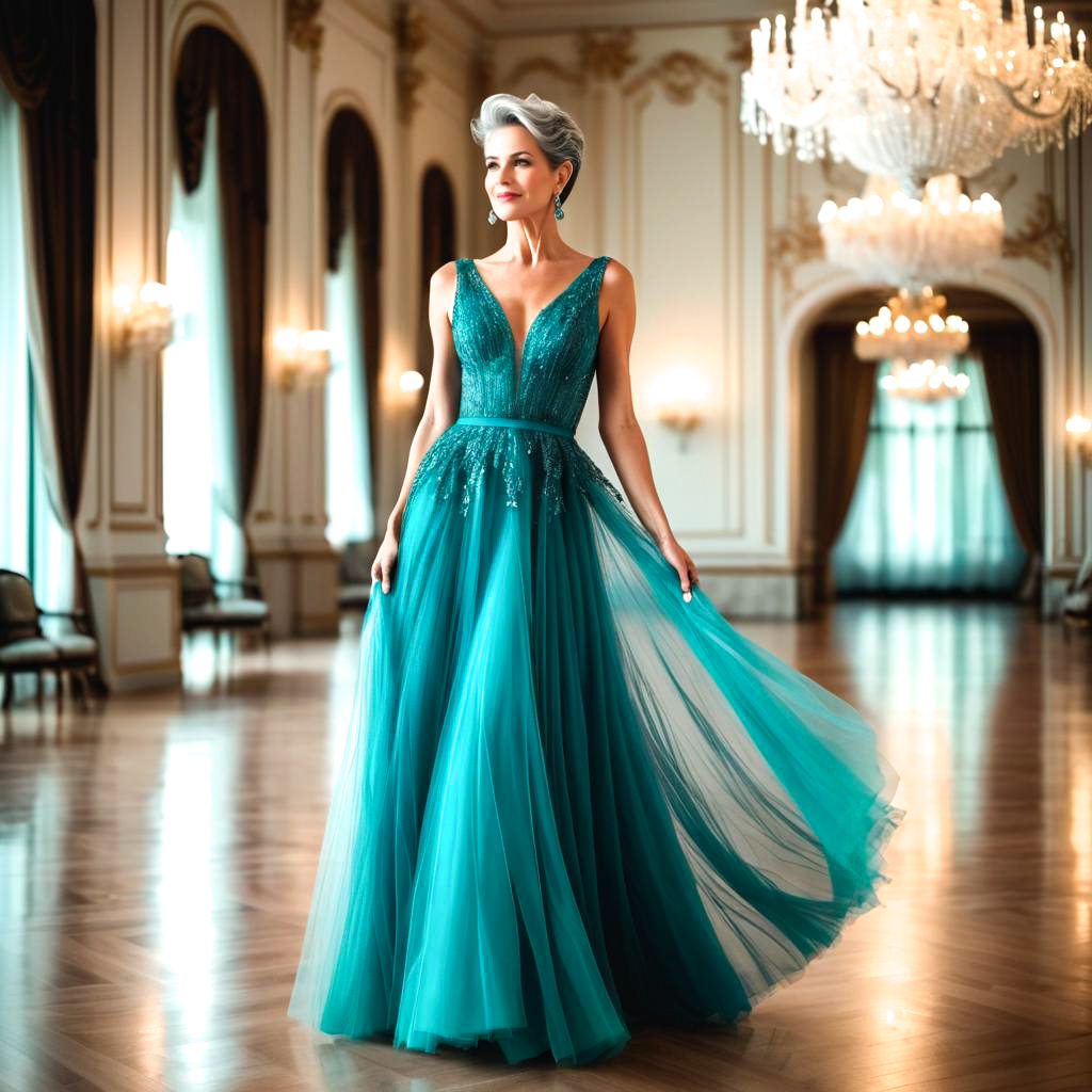 Elegant Mature Woman in Turquoise Gown