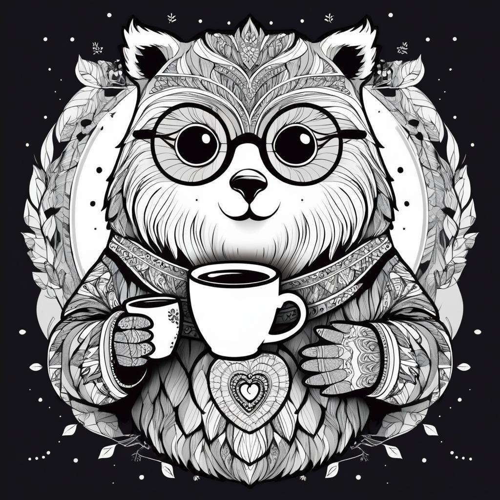 Doodle Coffee Bear: Wise Owl Vibes