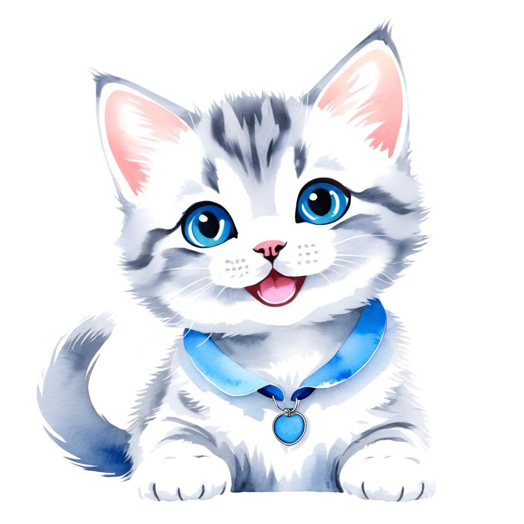 Playful Watercolor Kitten Illustration