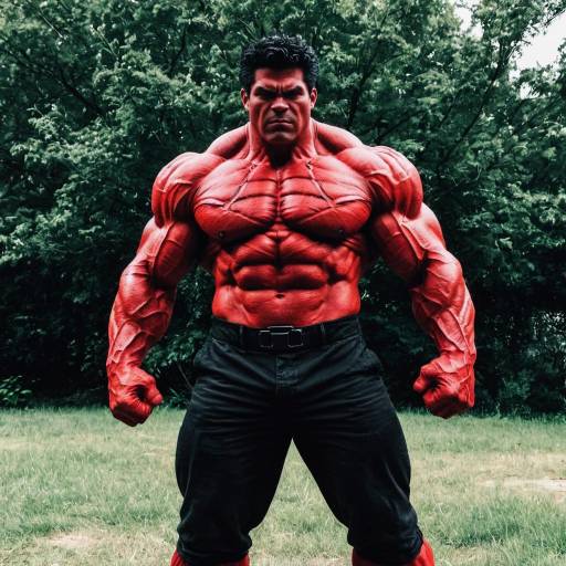 Solo Red Hulk Costume in Outdoor Scene