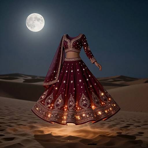 Glowing Maroon Lehnga Over Desert