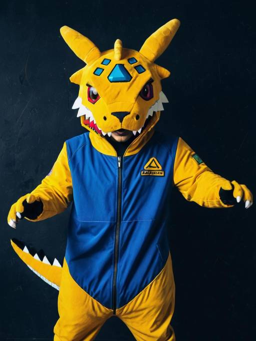 Realistic Man Cosplaying as Agumon
