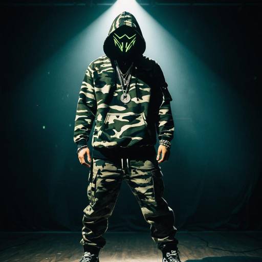 Mysterious figure in hoodie with LED mask