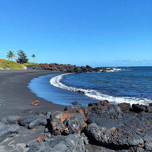 Impressionistic Black Sand Beach Scene