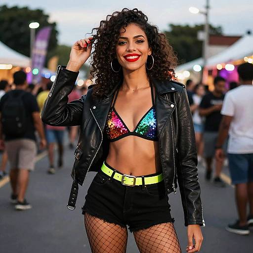 Confident Woman at Neon Street Festival