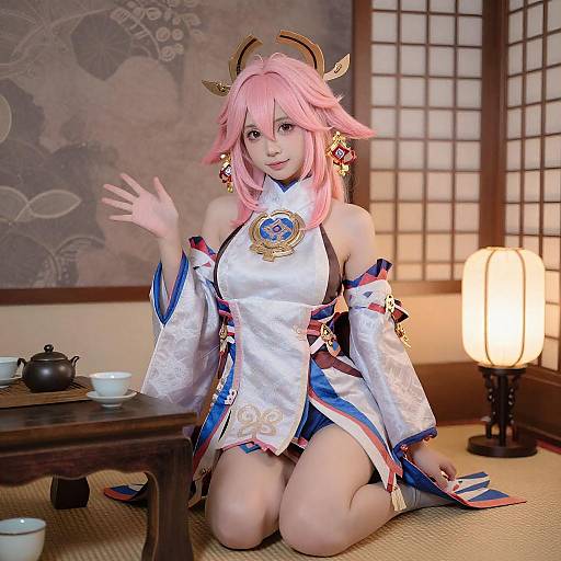 Pink-Haired Anime Girl in Kimono