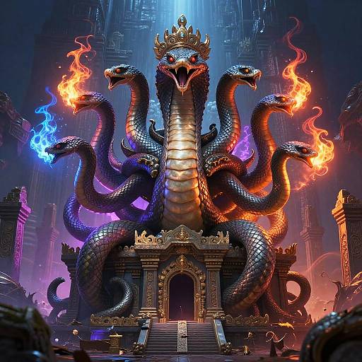 Multi-Headed Serpent Deity in Ruins