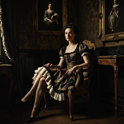 Elegant Woman in Vintage Dress in Baroque Room