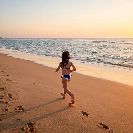 Boy in Swimsuit Running on Beach