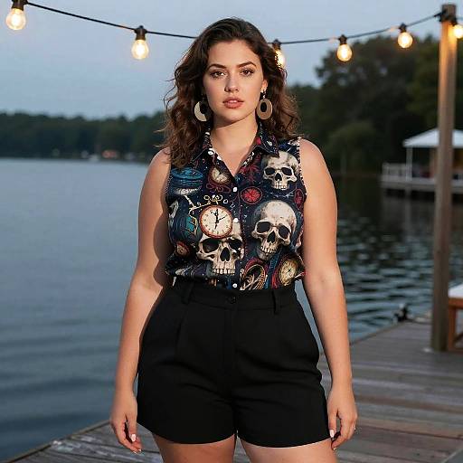 Lanky Woman at Lakeside Dock