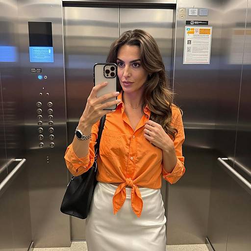 Selfie in a Modern Metallic Elevator