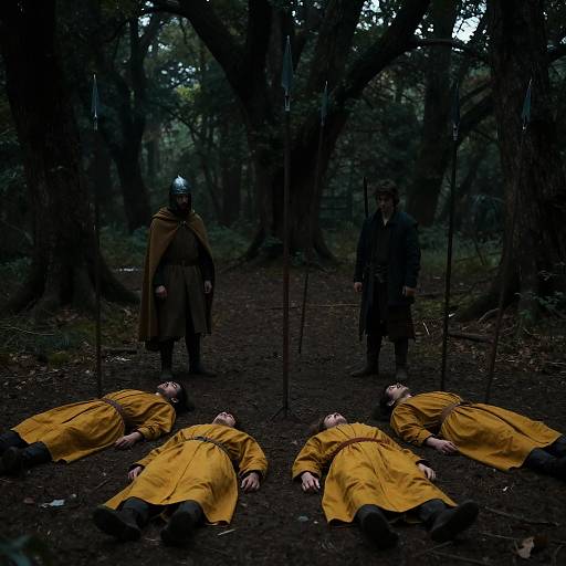 Medieval Warriors in Forest Clearing