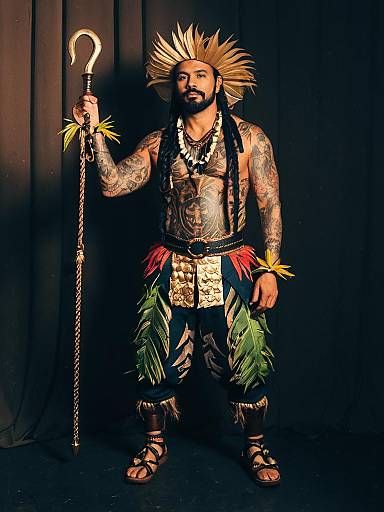Man in Maui Costume Holding Hook