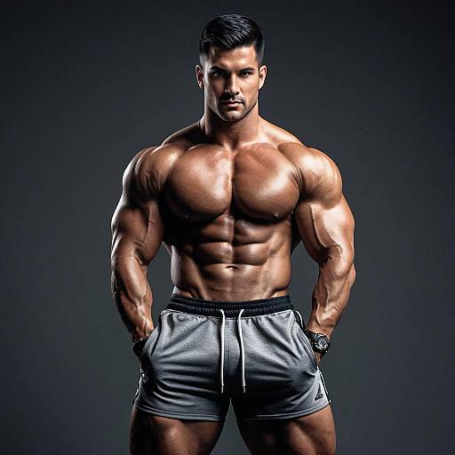 Muscular Man in Grey Shorts with Watch