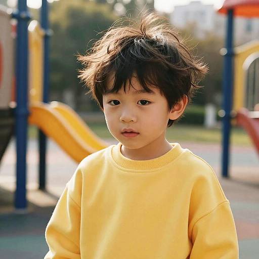 Messy Hair Boy in Playground Fashion