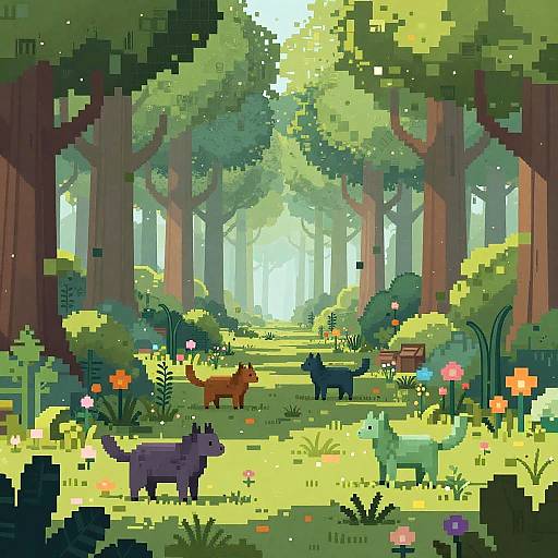 Serene Digital Forest with AI Creatures