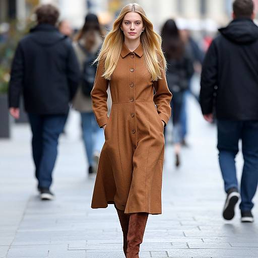 Blonde Model in Brown Dress