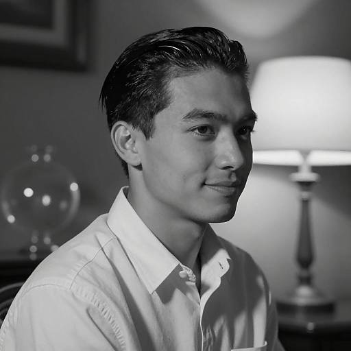Black and White Portrait of Young Man with Slicked-Back Hair