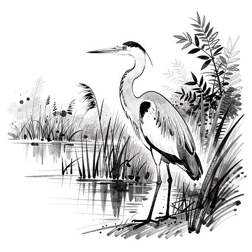 Minimalist Black & White Heron Artwork