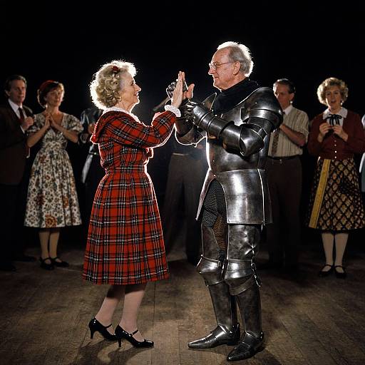 Centenarian Grandparents Dancing in Knight Armor