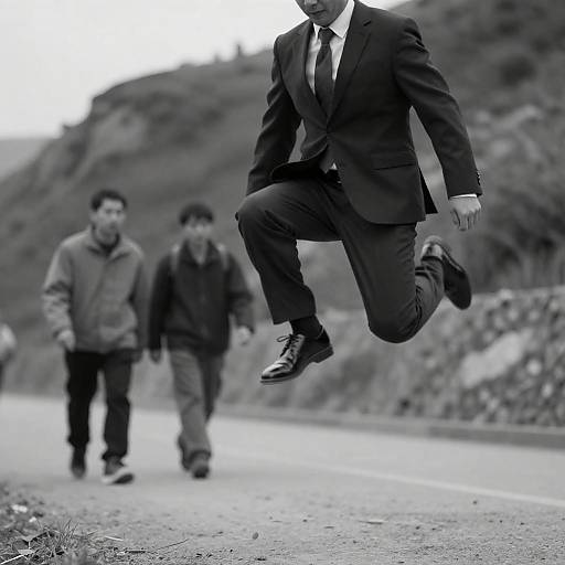 Dynamic Black-and-White Jumping Portrait