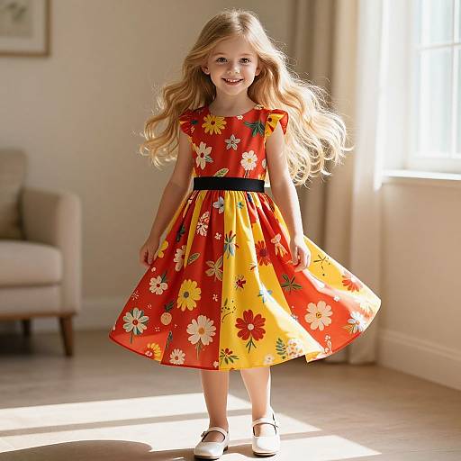 Young Girl in Vibrant Floral Dress