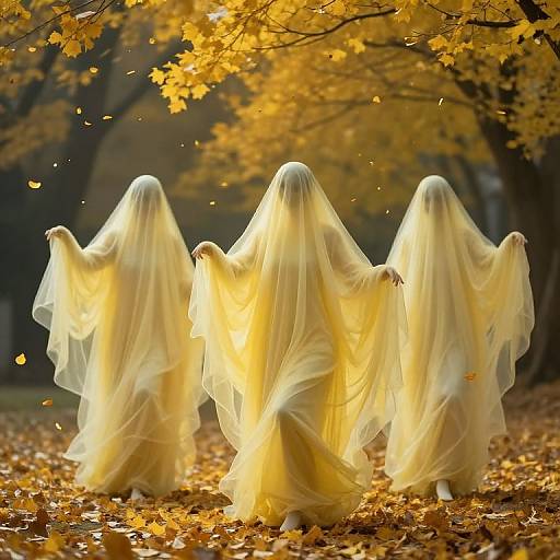 Luminous Yellow Ghosts in Autumn Dance