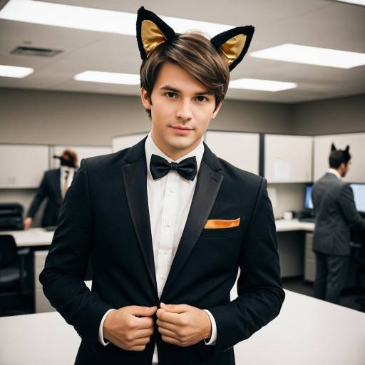 Man in Cat Ear Costume Suit at Office