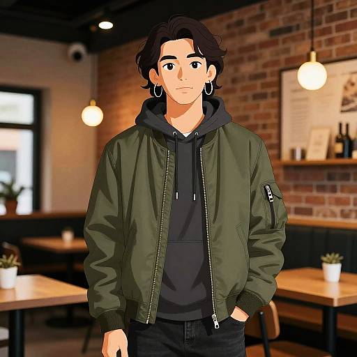 Stylish Young Man in Urban Cafe