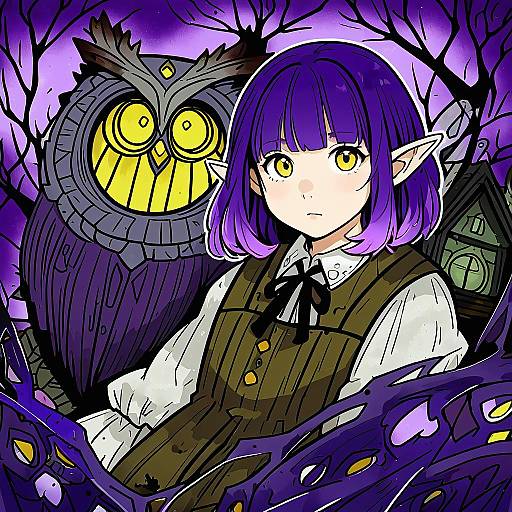 Illustration of Amity blight, the owl house in the style of Ruri rarako