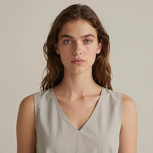 Minimalist portrait of young woman in gray top