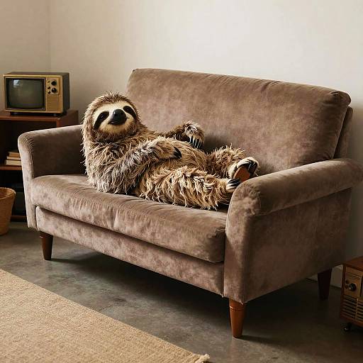Vintage Sloth Sofa with Retro Decor