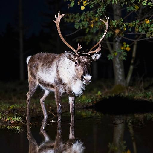 Realistic Reindeer Reflection at Night