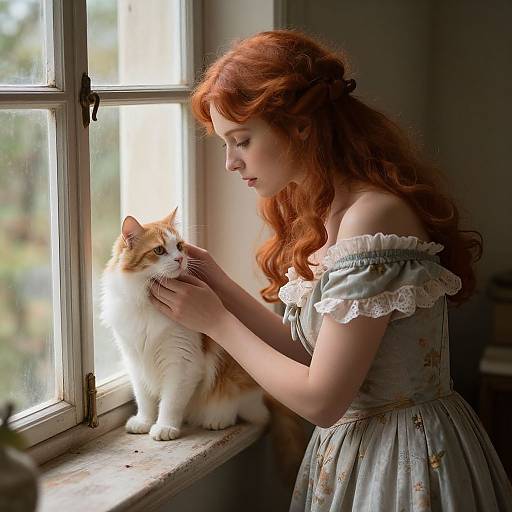 Romantic Vintage Woman with Cat