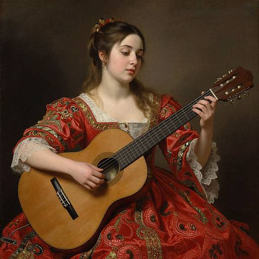Classical Oil Painting: Woman with Guitar