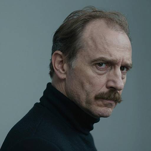 Portrait of serious middle-aged man with mustache