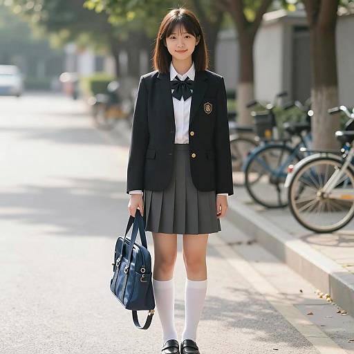 Smiling Asian Schoolgirl in a Blazer