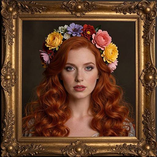 Elegant Woman with Vibrant Floral Hair