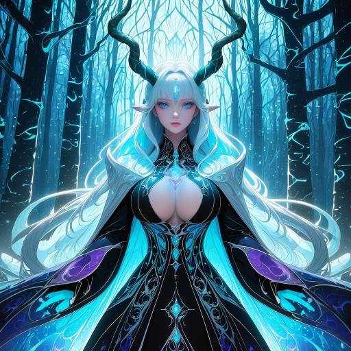 Elegant Sorceress in a Frosted Forest
