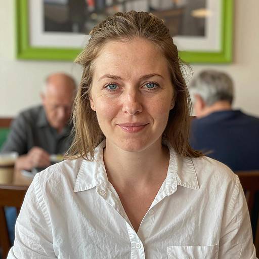 Casual Dining Scene with Smiling Woman
