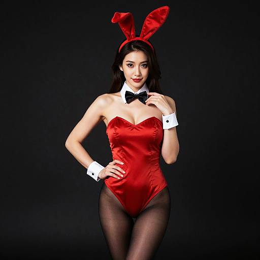 Confident Woman in Red Bunny Suit