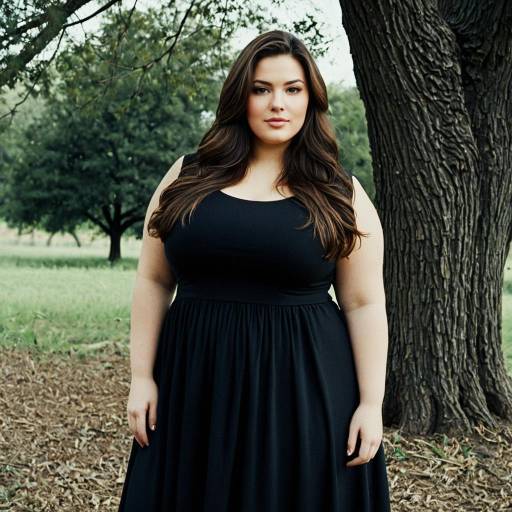Plus Size Woman in Black Dress Outdoors