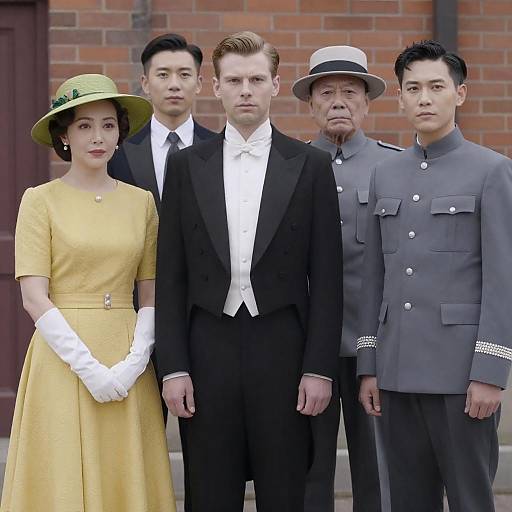 Vintage Attire Group Portrait in Front of Brick Wall