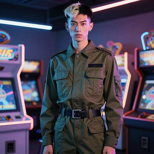 Layered Fade Androgynous Neon Arcade Editorial