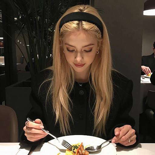 Candid Restaurant Moment with Blonde Woman