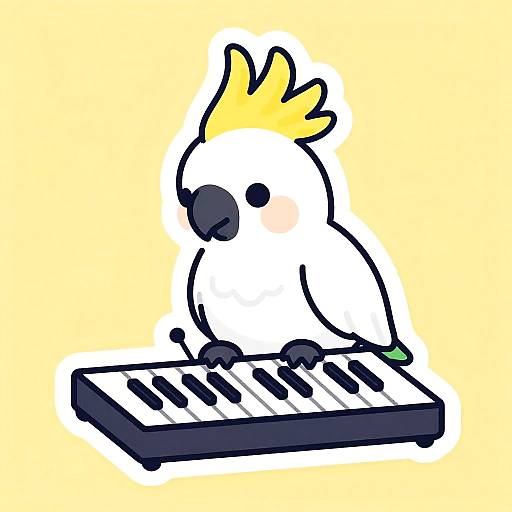 Kawaii Cockatoo Playing Synth Sticker
