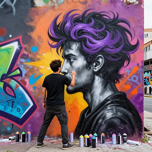 Energetic Mural Artist with Vibrant Hair
