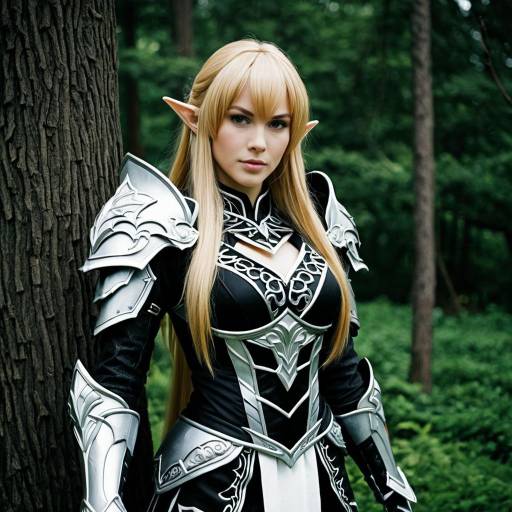 Female Elf Cosplay in Silver and Black Armor
