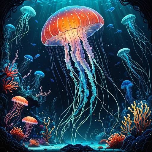 Ethereal Bioluminescent Jellyfish Underwater