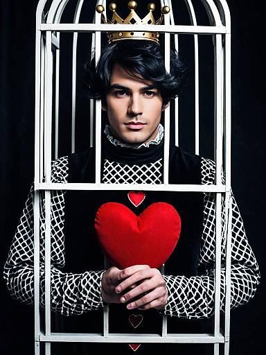 Man in Caged Queen of Hearts Costume with Crown